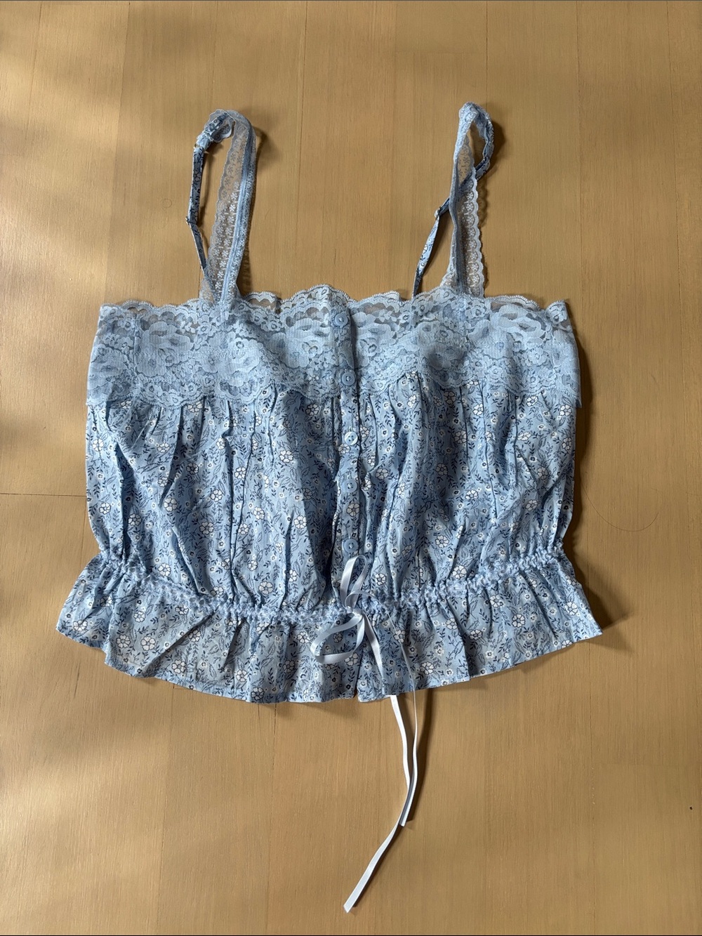 Abercrombie & Fitch Light Blue Floral Lace-Trim Cami